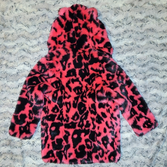 Spirithoods Neon Pink Leopard Classic Faux Fur Coat - Picture 3 of 5